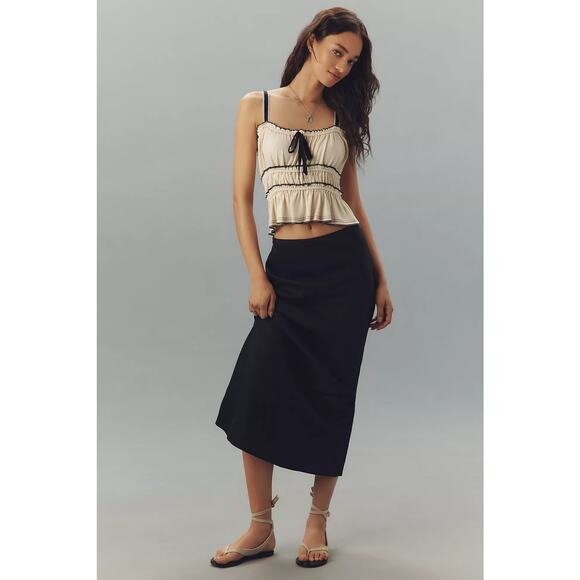 Pilcro Tiered Ruffle-Hem Ruched Tank Top - XL - Cream - Picture 2 of 4